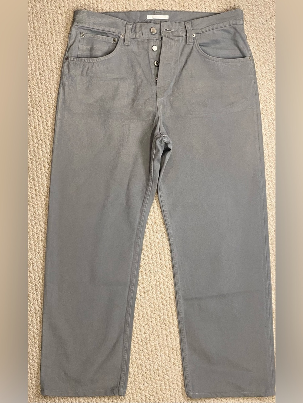 Helmut Lang Mens Jeans 36 x 30 Coated Gray Button Fly Made in Italy